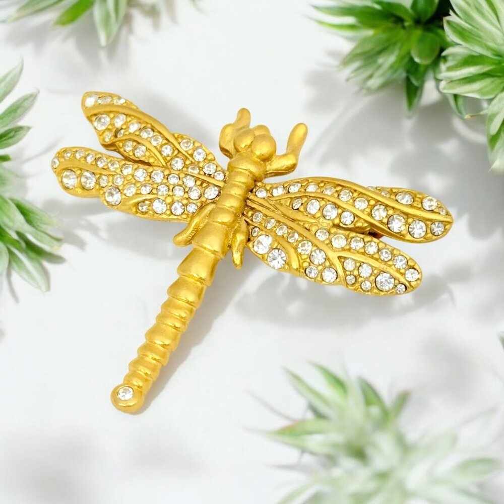 Vintage Swarovski Gold Tone Dragonfly Brooch/Pin